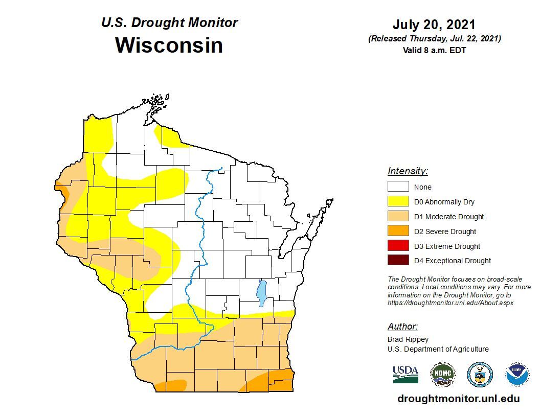 Wisconsin drought monitor as of 7-20-21
